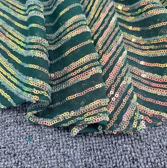 Green,  Chevron,  Sleeveless, Backless, V Neck, Sequined and Mesh Mermaid Gown - Picture 16 of 16